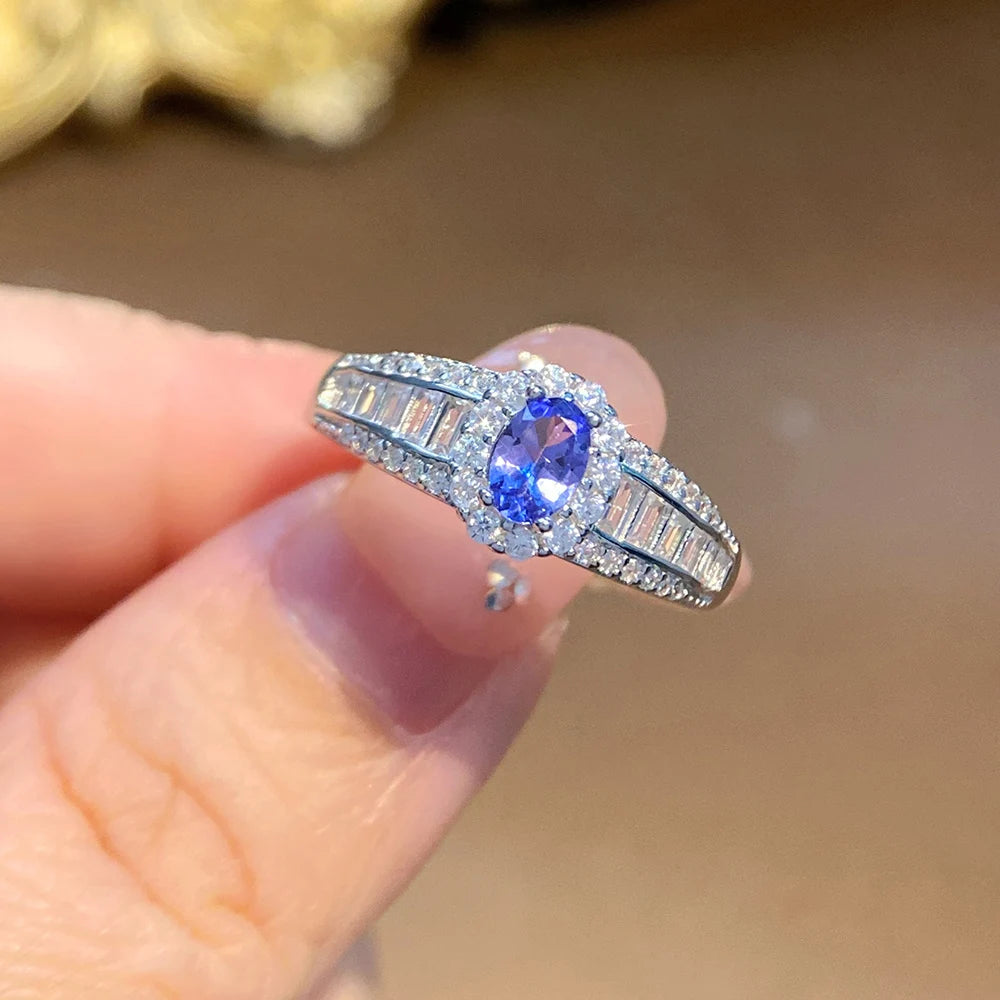 Gioiellieri Factory Price Natural Tanzanite S925 Sterling Silver Ring Women's Gemstone Jewelry