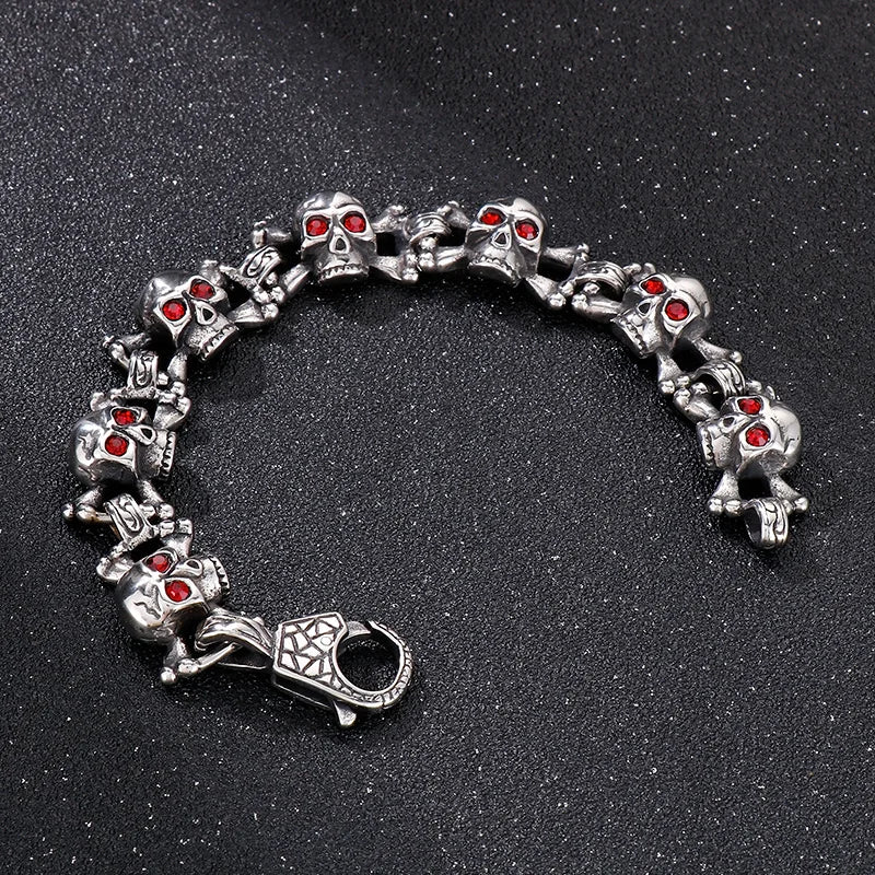 VIKING Mens Punk Skull Hand Charm Link Chain Bracelet – Silver Stainless Steel