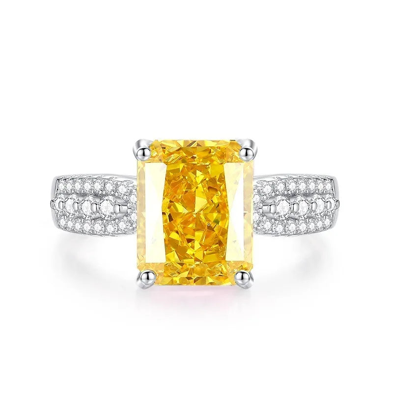 Trendy 925 Sterling Silver 5A 8A Yellow Cubic Zirconia Ring for Women Engagement Promise Bride Rings Customized Jewelry Supplies