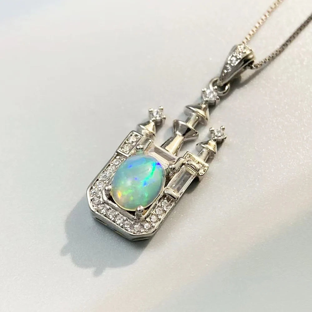 Gioiellieri Natural Opal Pendant with S925 Sterling Silver for Women Elegant Fire Opal Jewelry October Birthstone Healing Crystal Gift