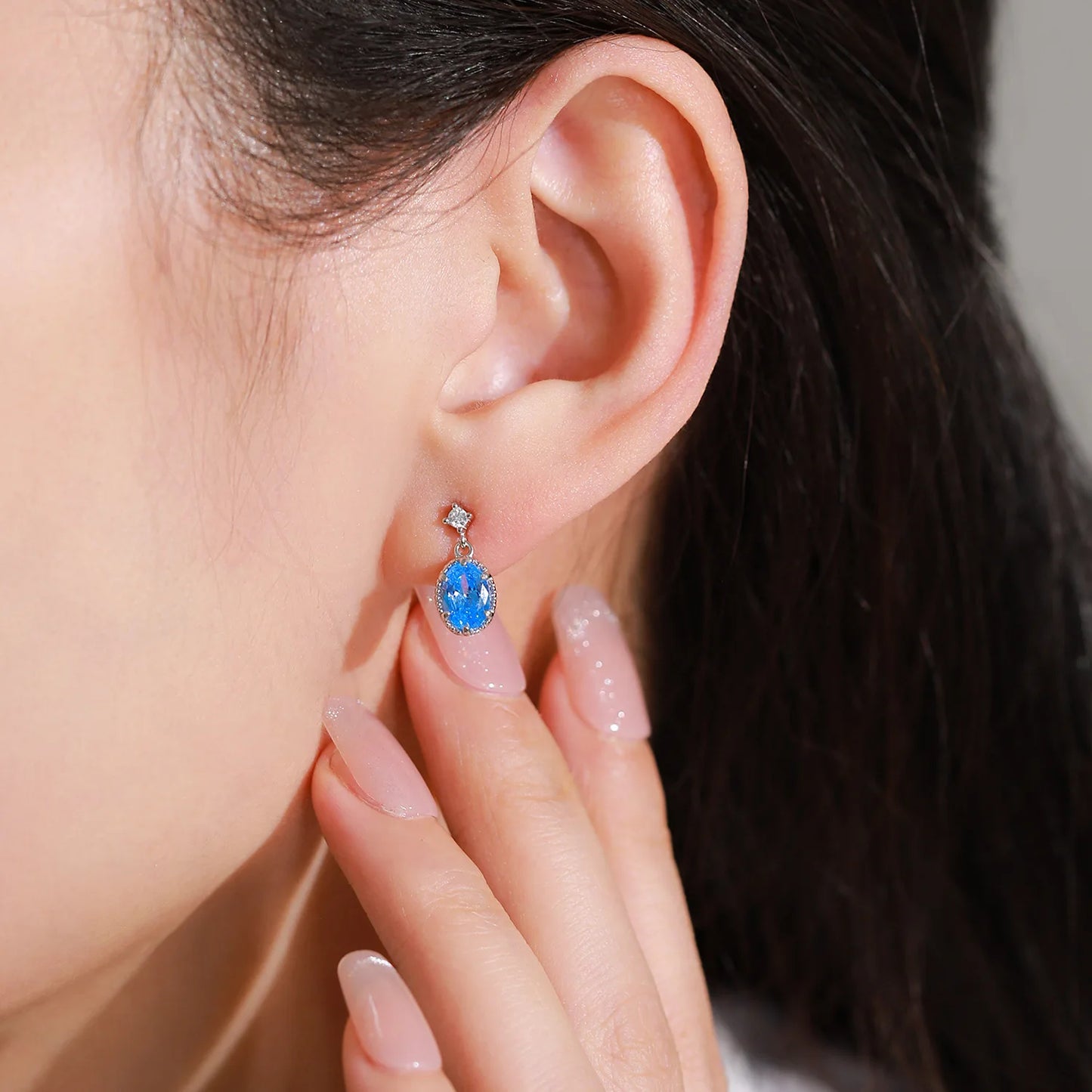 925 Sterling Silver Dreamy Ocean Heart Water Blue Diamond Necklace Earrings Advanced Design Jewelry Set Gift Set