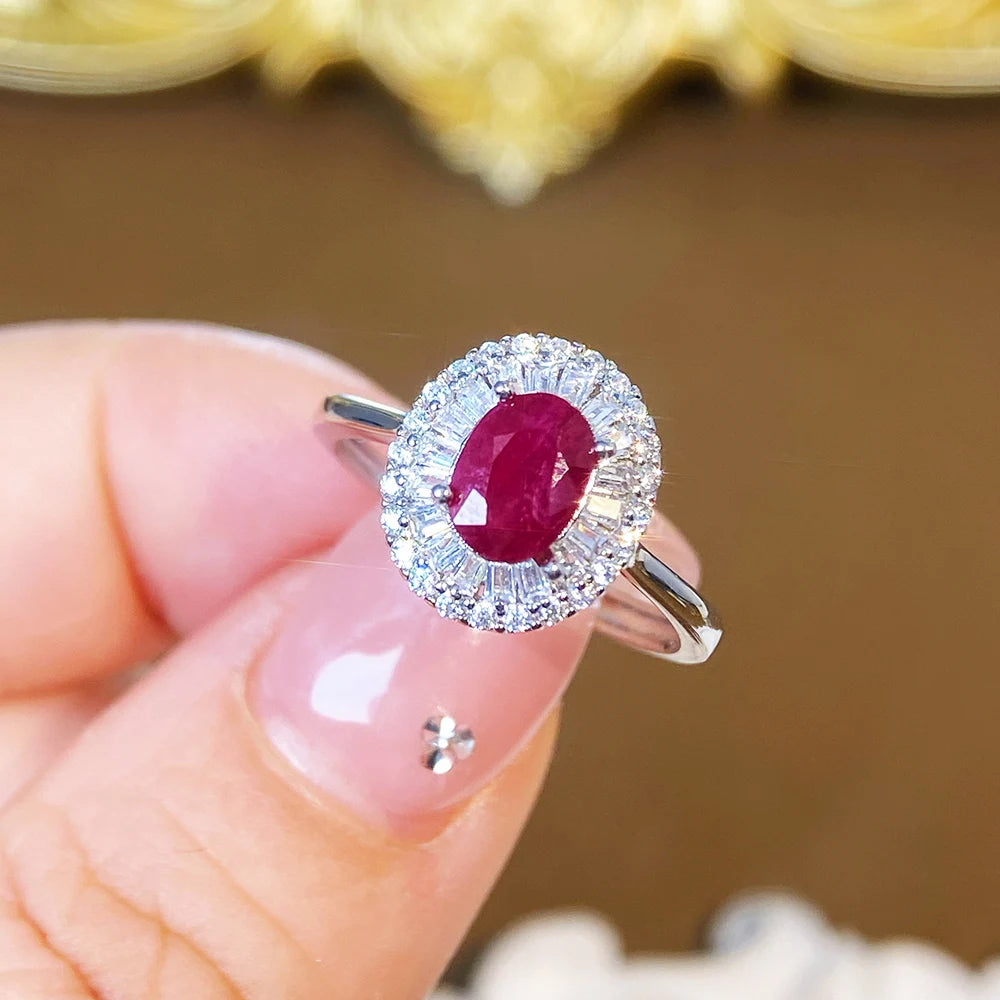 Gioiellieri Fine Rhodium Plated Silver Gemstone Ring with Natural Ruby Prong Setting Certified Engagement Wedding Ring for Anniversary Gift