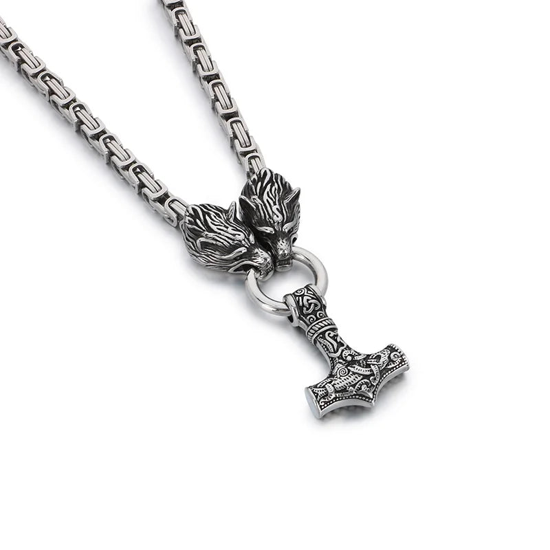 REBEL VIKING Nordic Wolf Head Pendant – 316L Stainless Steel Men's Gold & Silver Punk Charm