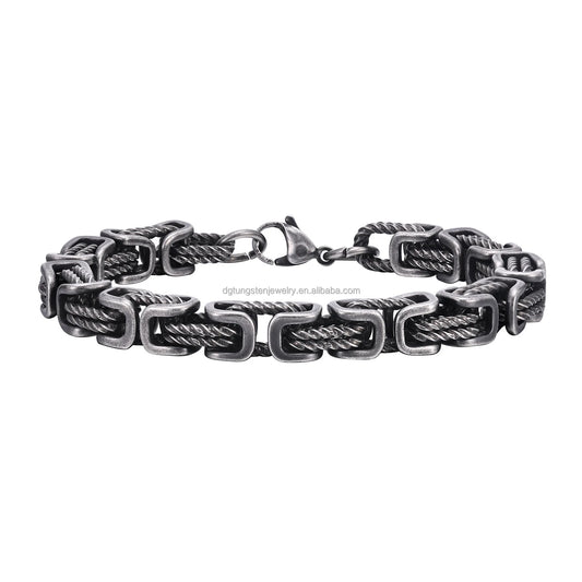 Men's Heavy Stainless Steel Byzantine Bracelet with Twist Chain Design 8mm for Party Occasions