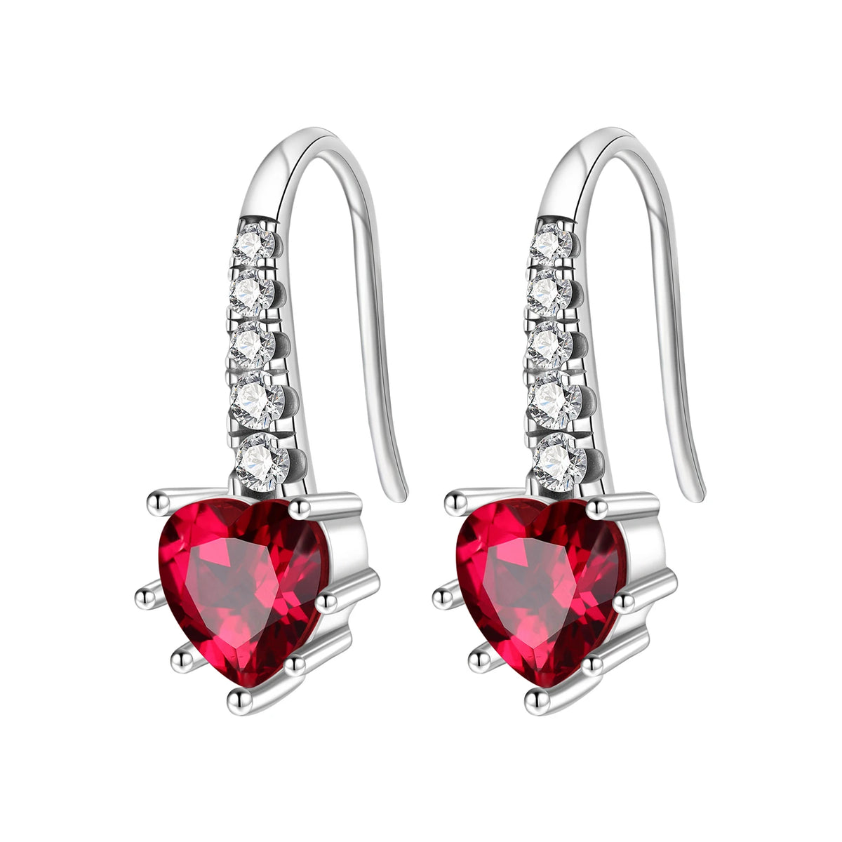 REDheart Fashion Love Heart Copper Silver Plated Drop Earrings Colorful Heart Shape Zircon Hoop Earrings Fine Jewelry for Women