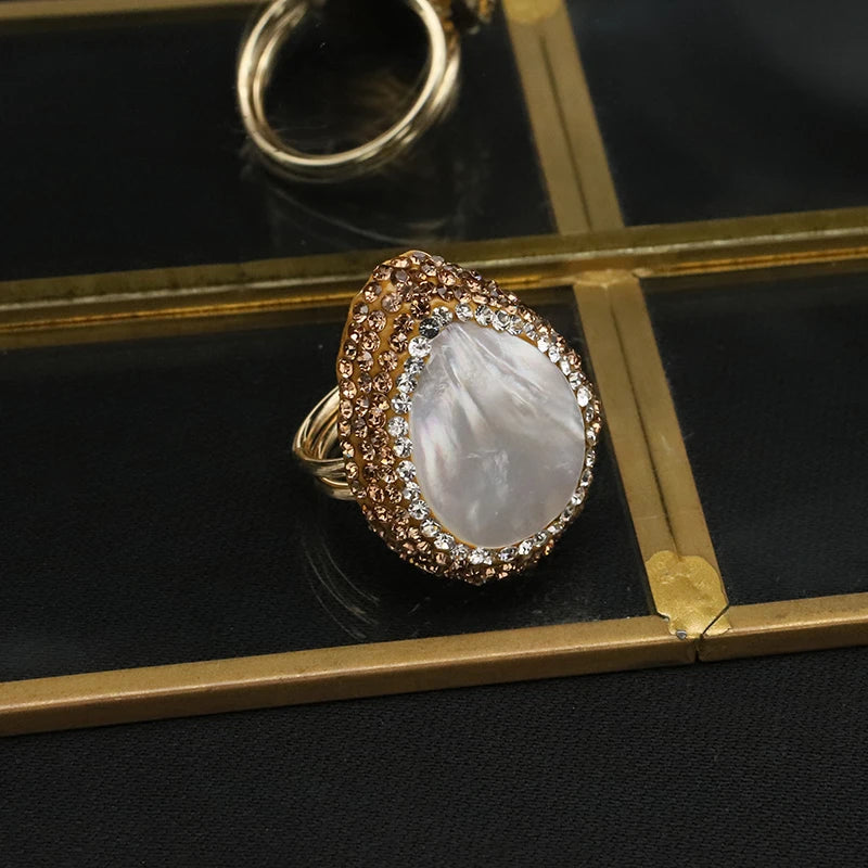 European American 2022 Cross-border New Fashion Ring Creative Personality Luxury Ring Simple Versatile Pearl Rings