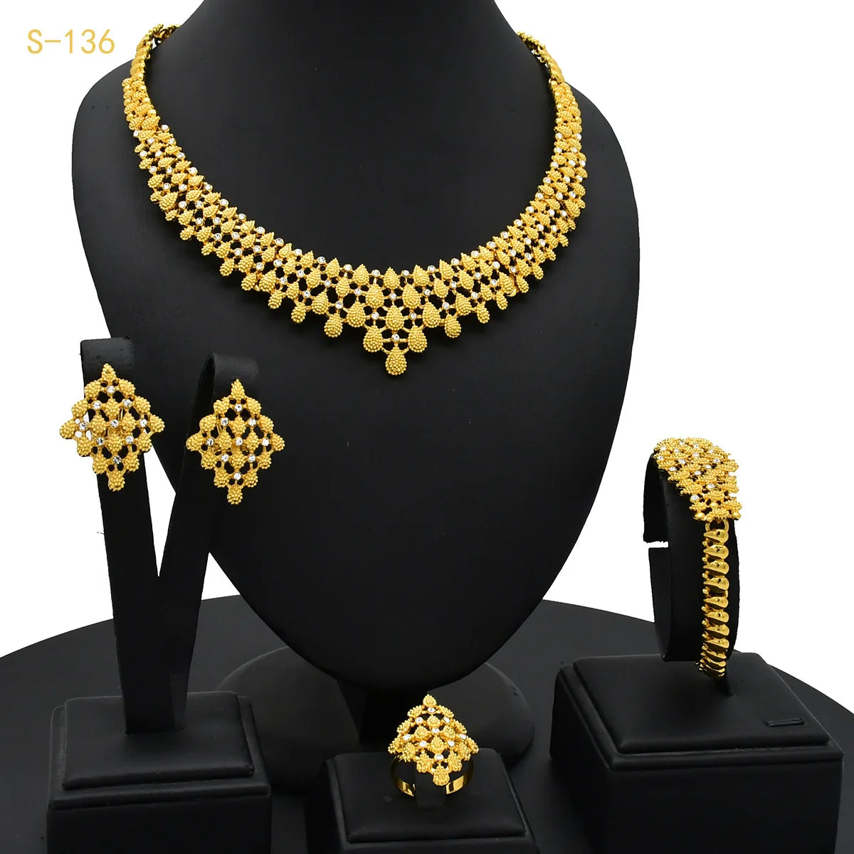 Gold Heart Bridal Jewellery Set | Necklace, Bracelet, Earrings & Ring | 24 Style Options