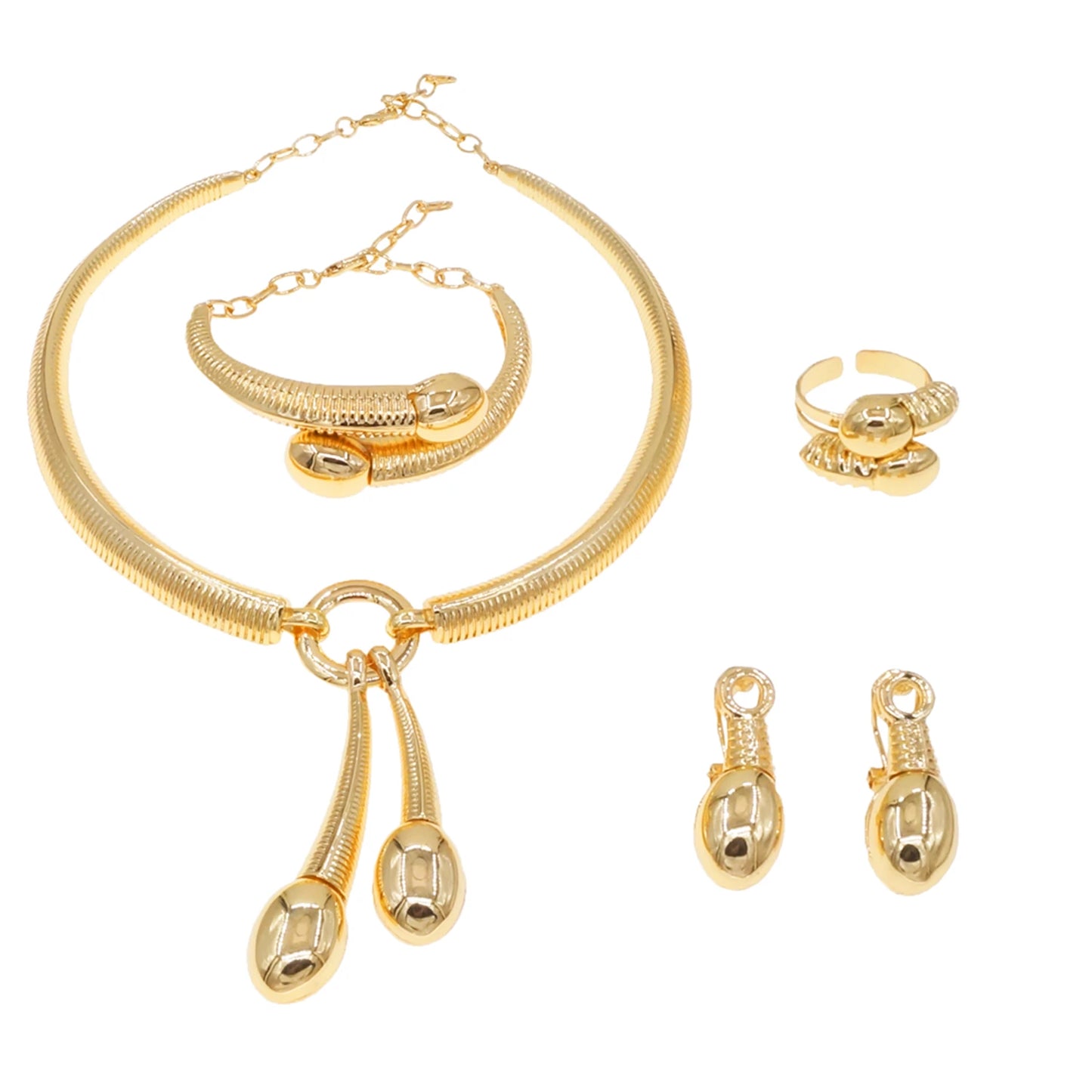 Zhuerrui Beautiful Brass Gold Jewelry Sets Simple Bead Necklace Bracelet Jewelry Set Exquisite Women's Christmas Gifts HC23240
