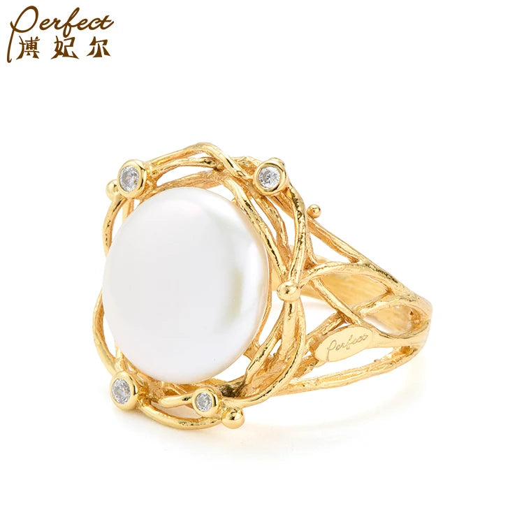 Elegant Classic Design Simple Trendy Luxury White Freshwater Pearl Sterling Silver Custom Ring