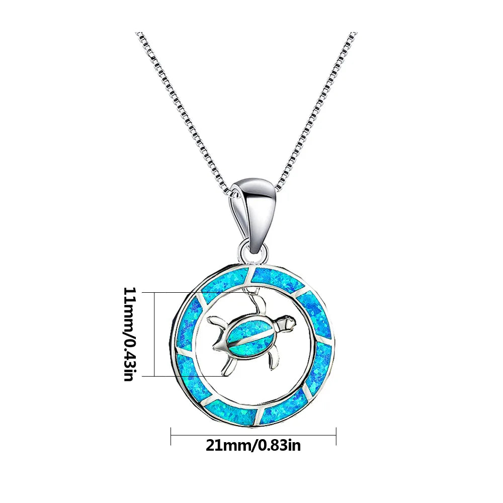 Sparkle Turtle Opal Necklace | Trendy European American Style Blue Gem Sweater Chain