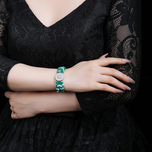 SILVERELLI Green Agate & Pearl Bracelet | S925 Sterling Silver | 18K Gold Plated | Freshwater Pearls