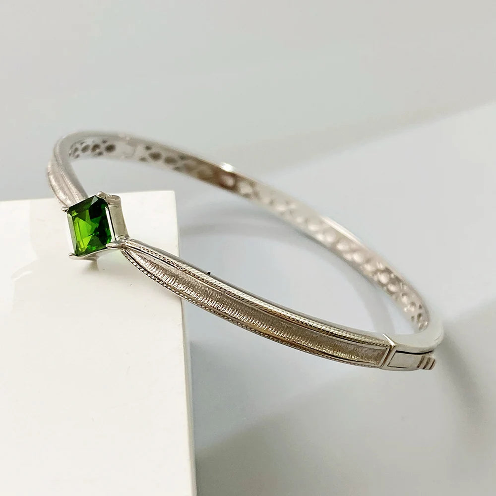 Gioiellieri Sterling Silver Emerald Bracelet with Natural Green Stone for Ladies S925 Fine Jewelry Elegant Gemstone Anniversary Present