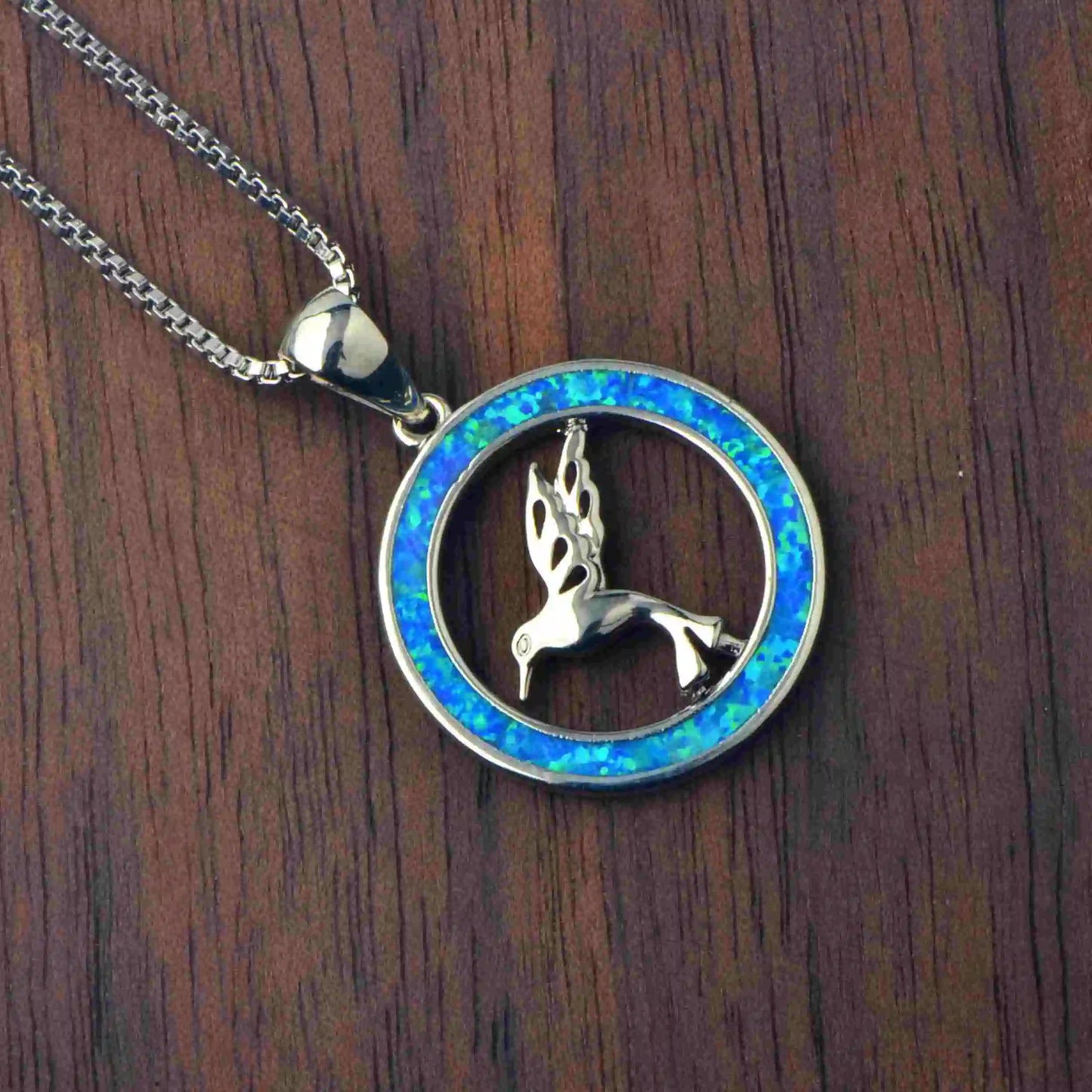 Stylish Bird Pendant Necklace Aobao Opal Inlaid Circle Fashion Jewelry