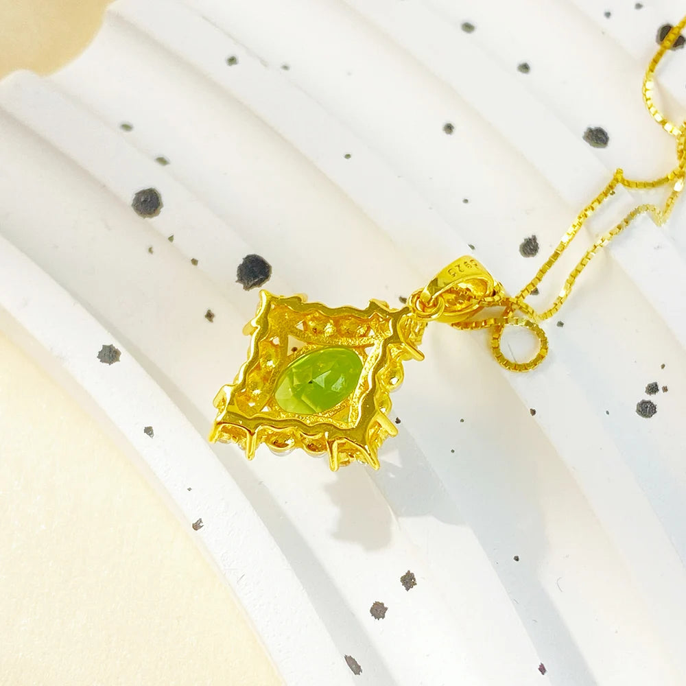 Gioiellieri Supplier for Natural Olivine Gemstone Gold Plated 925 Sterling Silver Luxury Pendant Necklace for Women
