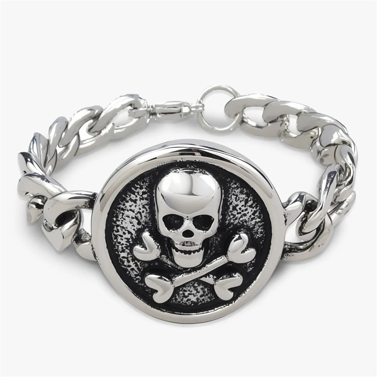 Vintage Men's Stainless Steel Bracelet Gothic Skull Celtic Knot Cross Cuban Chain Woven Braid Street Style Jewelry Gift