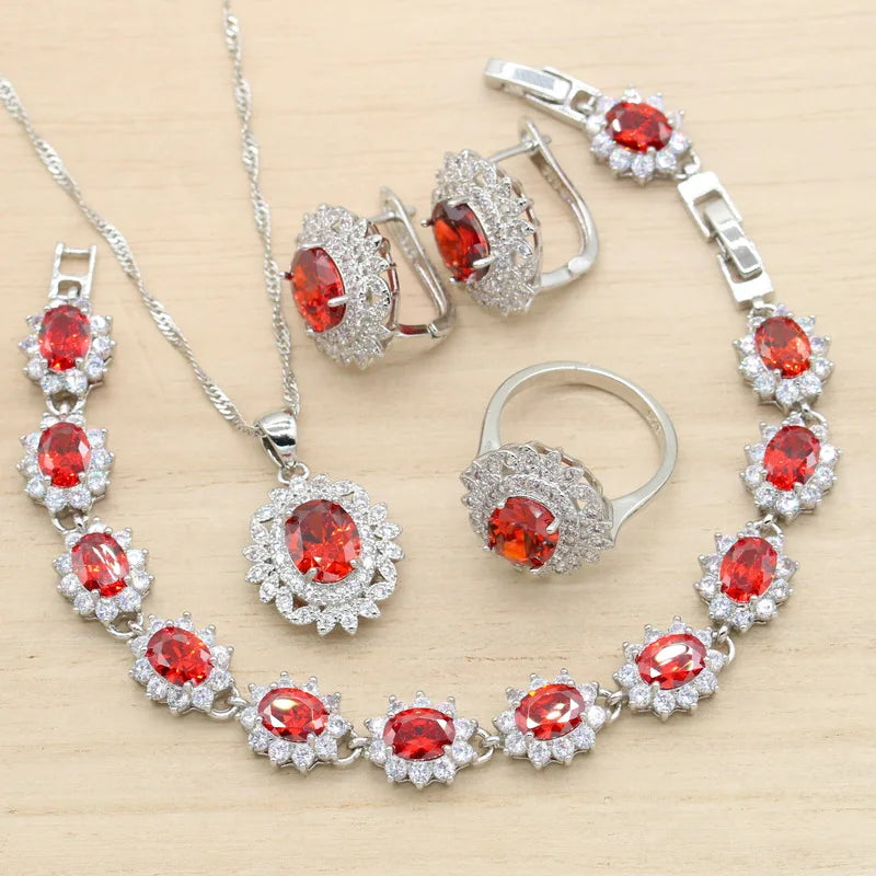 XOTICA 925 Silver Custom Women's Wedding Jewelry Set Zircon Earrings Pendant Necklace Bracelet Ring Gift Set Alloy Material for Parties