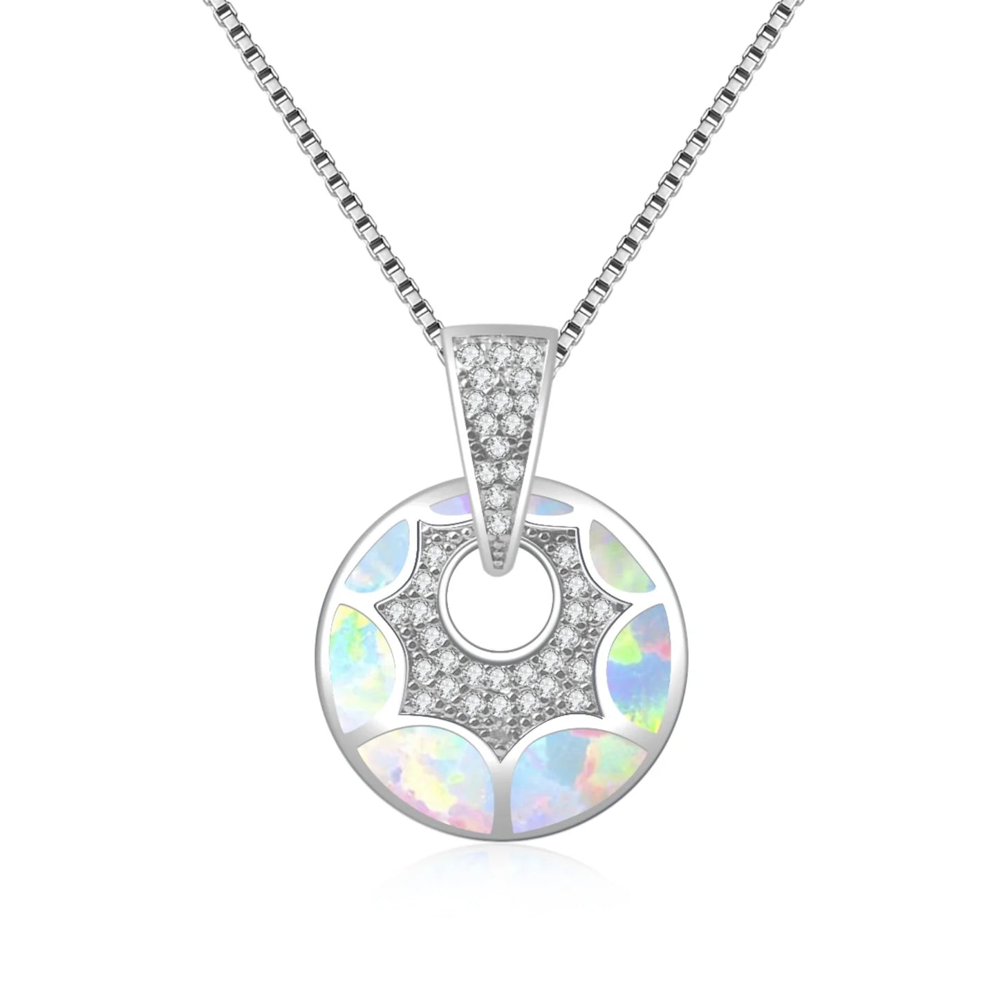 Artisan Blue Opal Pendant - Silver Plated Round Hollow CZ-Embedded Jewelry for Women Wholesale