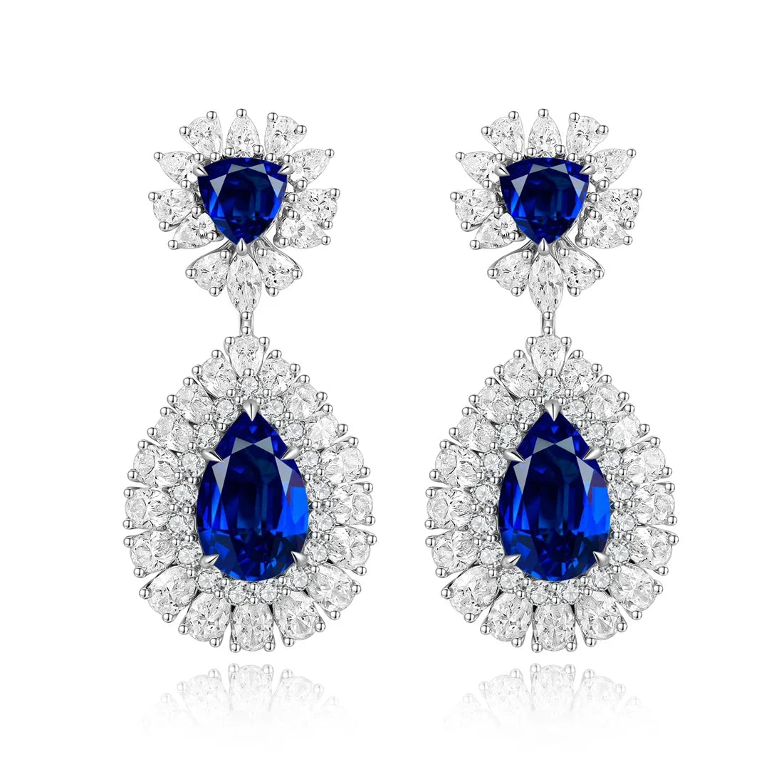 Gemfiori Vintage Sterling 925 Silver Drop Earrings Rhodium Plated Pear Cut Lab Grown Gemstones Women Jewelry Wedding Gift