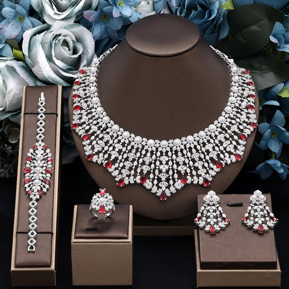 Luxury Zircon Bridal Jewelry Set – Necklace, Earrings, Ring & Bracelet