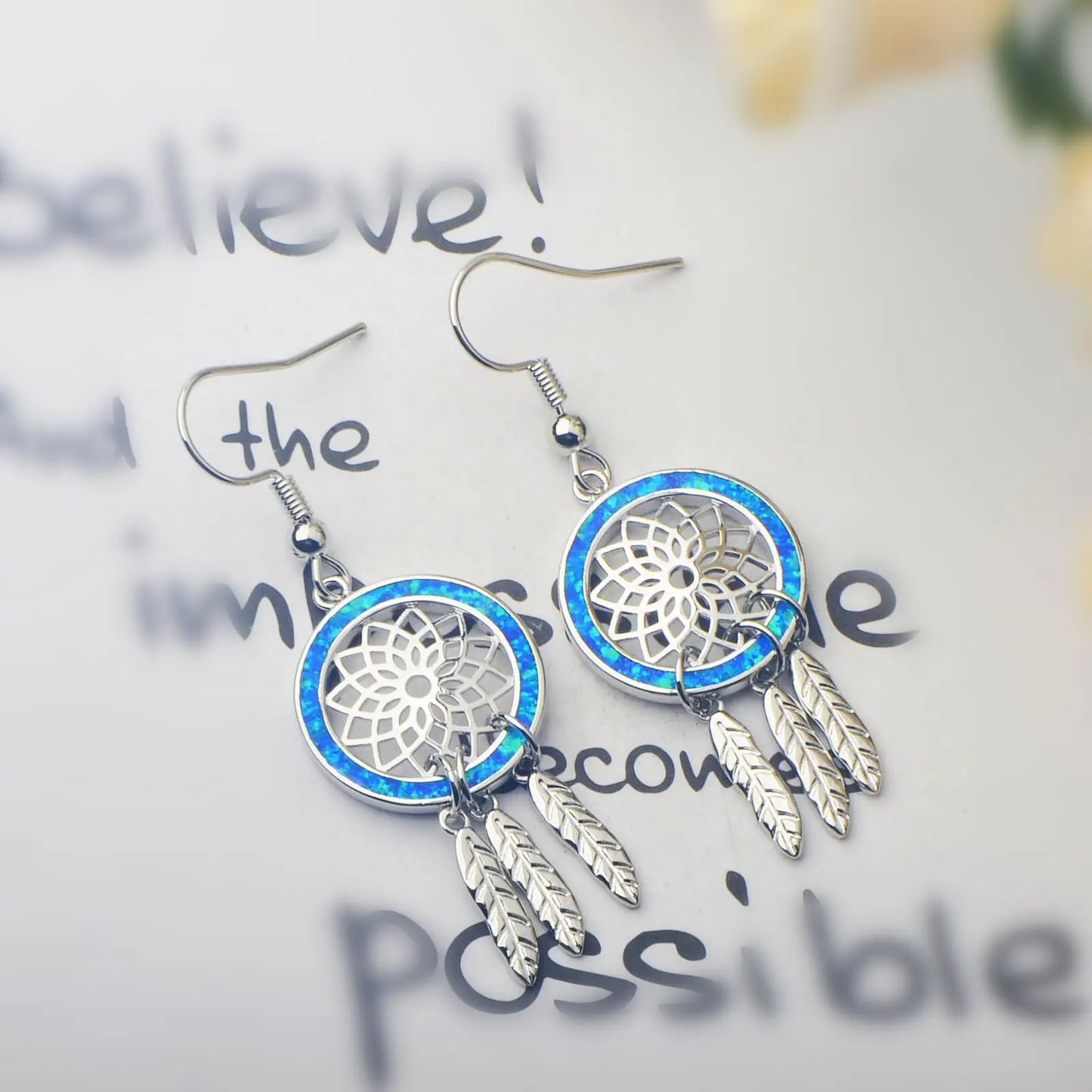 TikTok Viral Brass Geometric Bohemian Opal Christian Pendant Earrings Dreamcatcher Gift Exclusive for Beach Girls