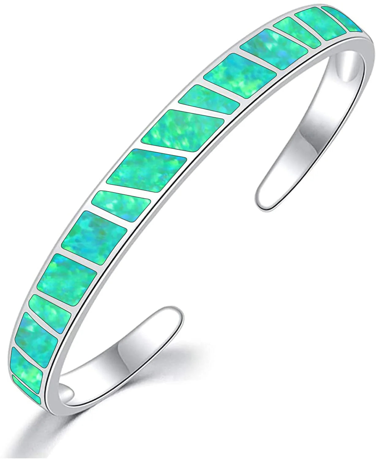 Opal Hawaii Style Blue Square Stripe Silver Plated Women's Cuff Bracelet Handmade Inlaid Opal Jewelry for Anniversary Wholesale