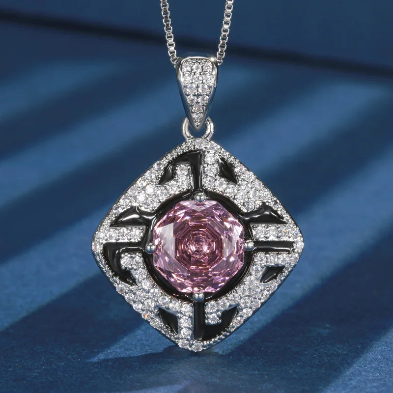 Gemfiori Elegant Luxury Jewelry Copper Bottom Gold Plated Rose Zircon Set Women's Wedding Engagement Jewelry Set