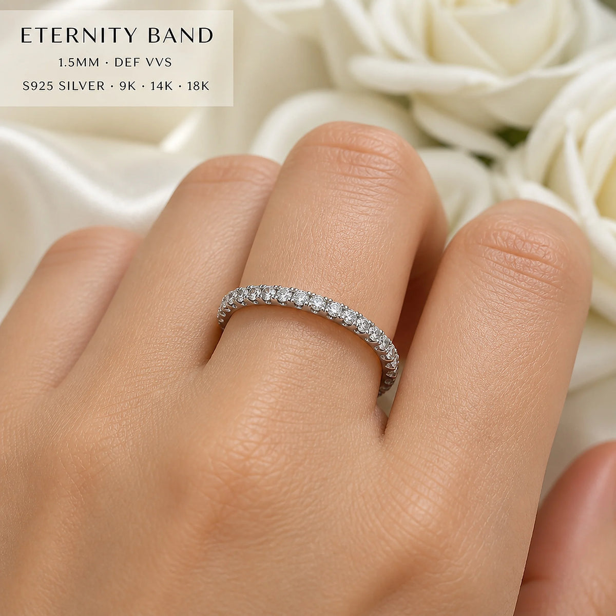 Gioiellieri Round Brilliant Lab Grown Diamond Half Eternity Band 1.5mm DEF VVS 9K 10K 14K 18K Gold Platinum Women Fine Jewelry