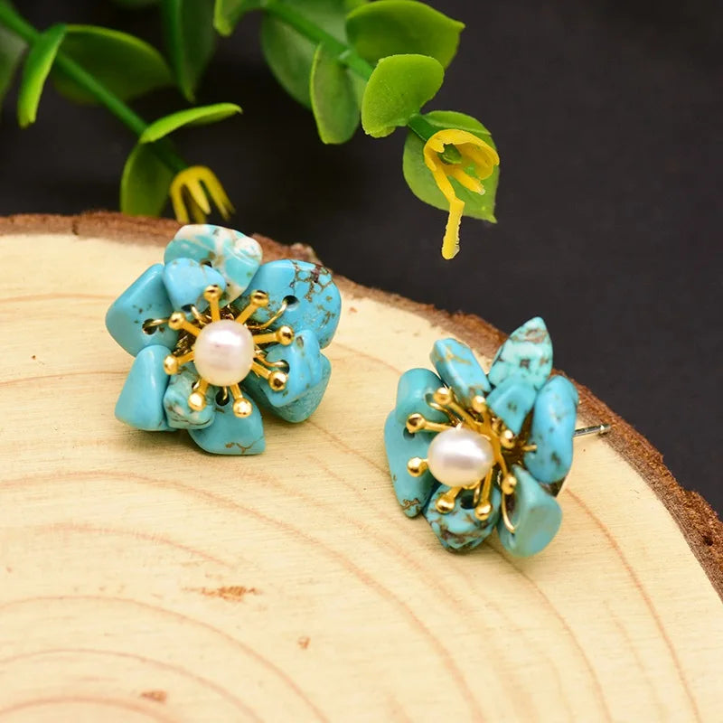 New Jewelry Yiwu Wholesale Natural Baroque Pearl Stud for Women Flower Earrings Korean Wholesale Bulk 18K Gold Plated Jewelry