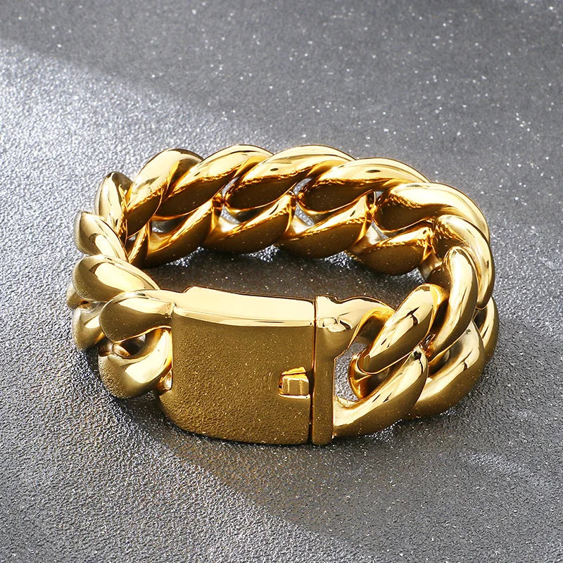REBEL 25mm/30mm Fashion Bracelets Men Stainless Steel Cuban Link Bracelet Bangle