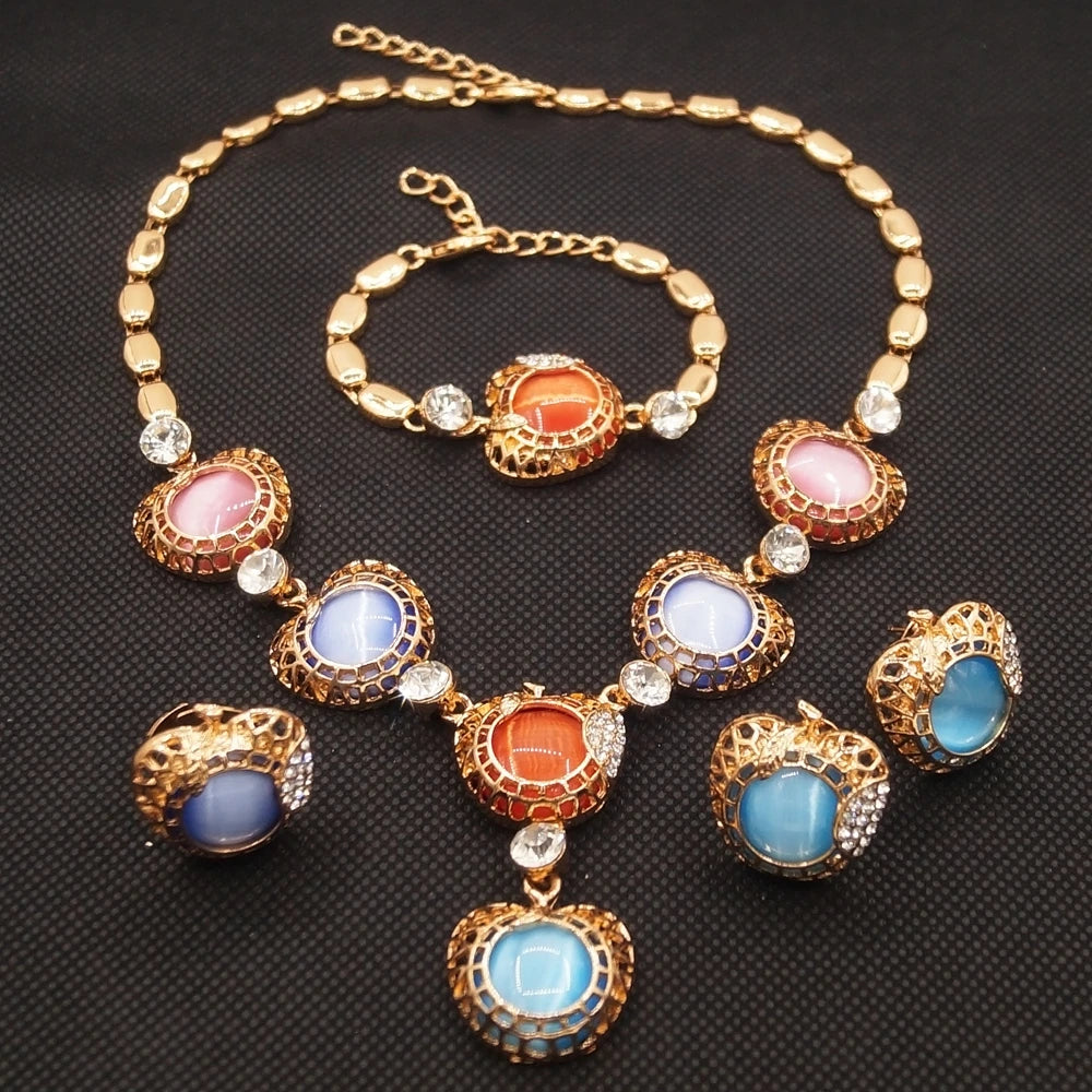 Zhuerrui Italy Designer Jewelry Sets 24K Gold Plated Dubai Valentine's Gift Wedding Pedant and Earrings Jewels Sets HA21040114