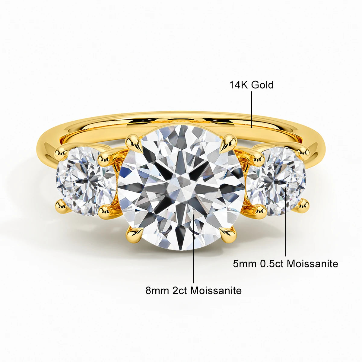 Gioiellieri Fine Jewelry Manufacturer Women Anillos Valentine's Day Gift Classic 4 Prong 3 Stone Moissanite Hollow 14K Gold Ring