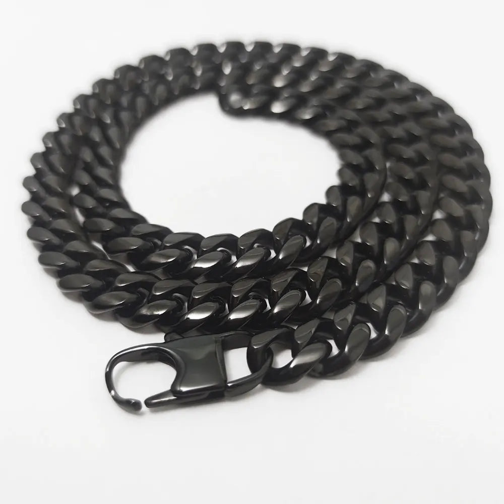 BiG-BOSS NUOYA 10MM Stainless Steel Black Plated Cuban Link Chain Men Gold Chains Hip Hop Style Miami Curb Necklace Custom Jewelry