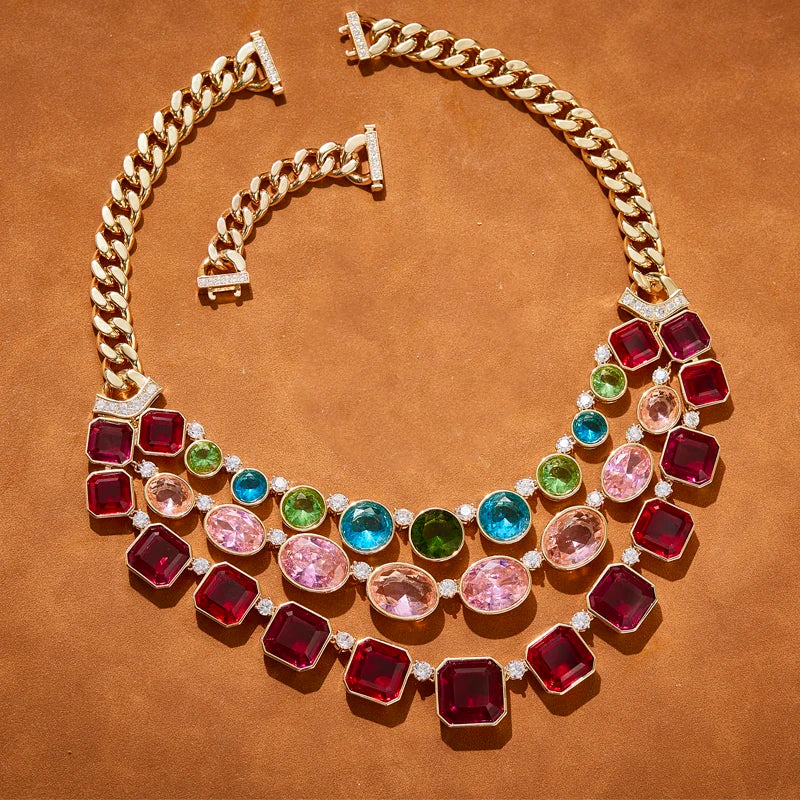 Women's Brass Zircon Necklace Multi-layered Color Classic High-end Style for Weddings and Engagement Parties