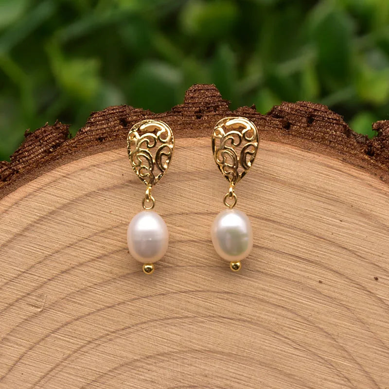 New Jewelry Yiwu Wholesale Gold Plated Natural Pearl Earings Jewelry Women Korean Wholesale Bulk 18K Gold Plated Jewelry