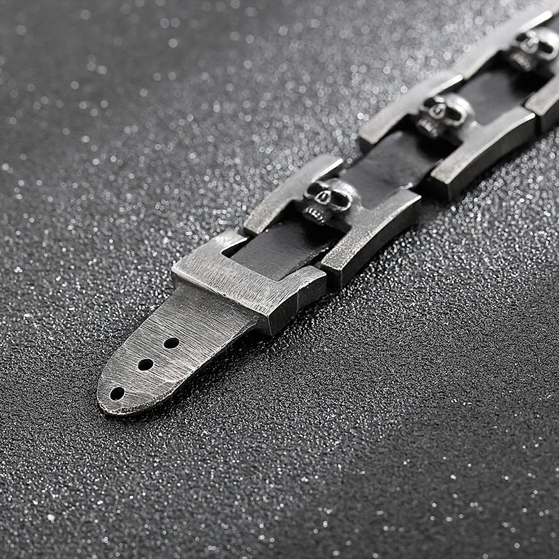 REBEL Punk Fine Jewelry Fashion Bracelets Stainless Steel Leather Skull Charm Links Bracelet