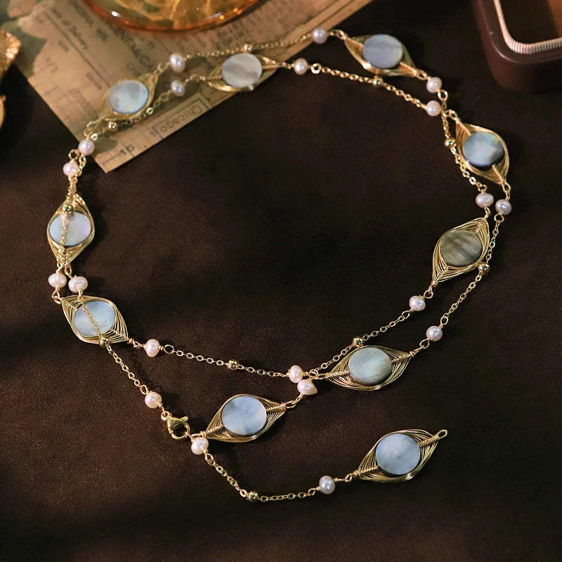 GLSEEVO Natural Freshwater Pearl & Shell Necklace & Earrings Set — Luxury Design for Gifting & Banquet