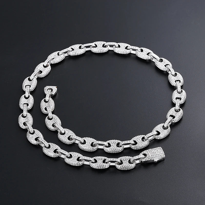 REBEL Hip Hop Brass Jewelry Miami Cuban Chain Men's Necklace Bracelet Shiny Zircon Ice Out Jewelry Set Gift Wedding