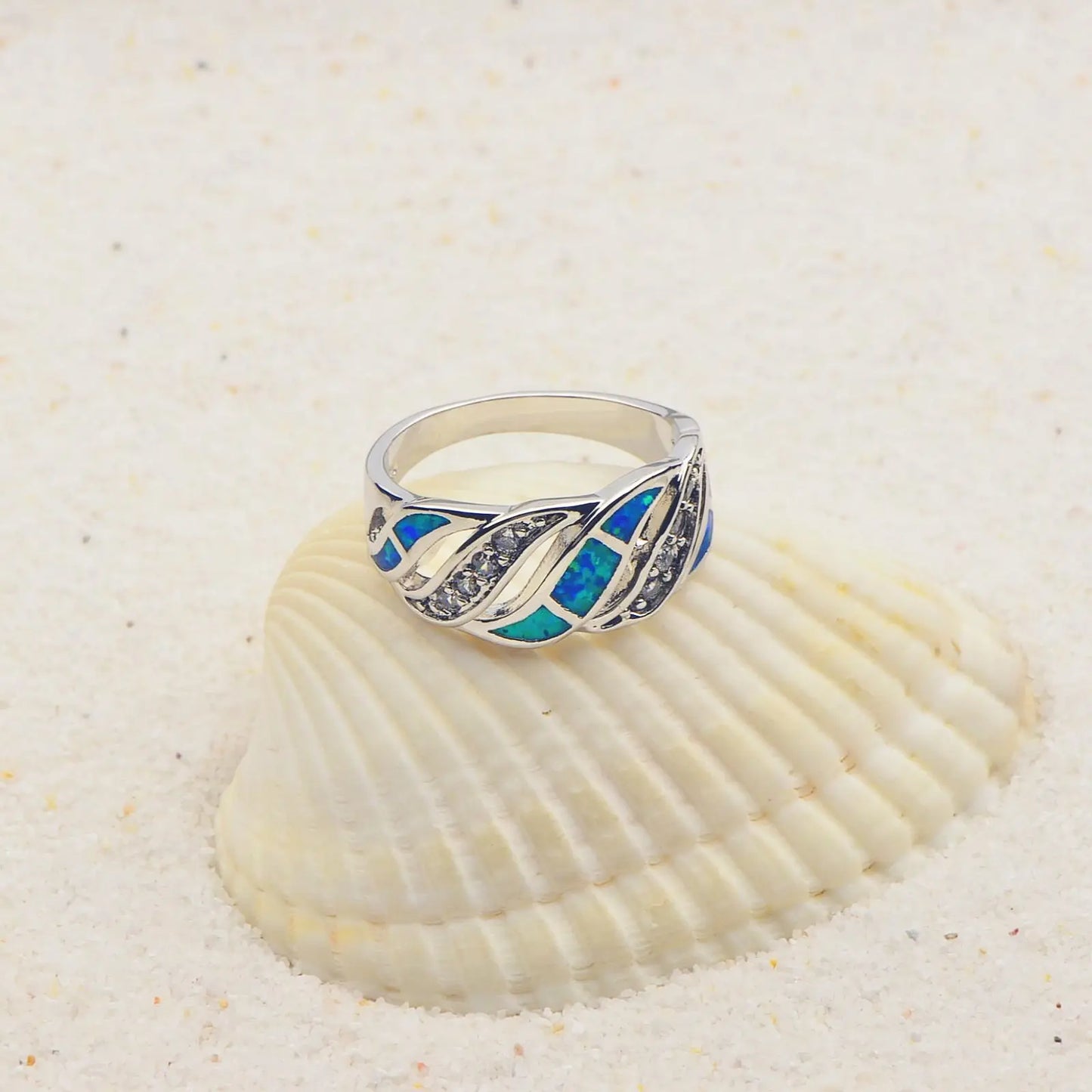 Ring | Iridescent Gem Inlay Band | Modern Silver/Gold Plated Women's Trendy Fashion Jewelry