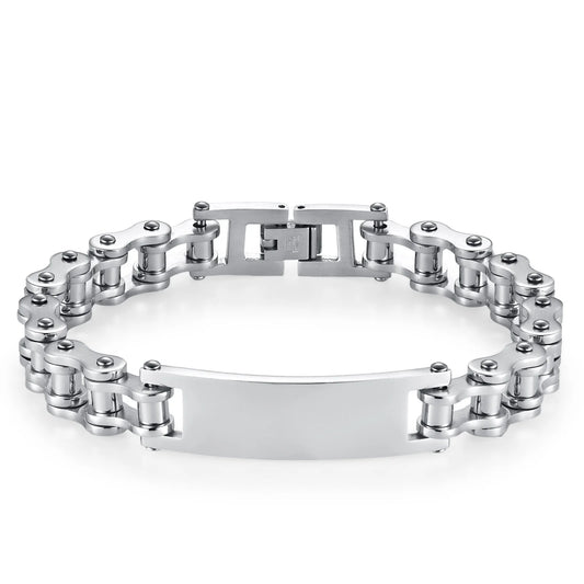 European American Trendy Titanium Steel Motorcycle Bicycle Chain Bracelets Hip-Hop Curved Geometric Stainless Steel Fashion Link