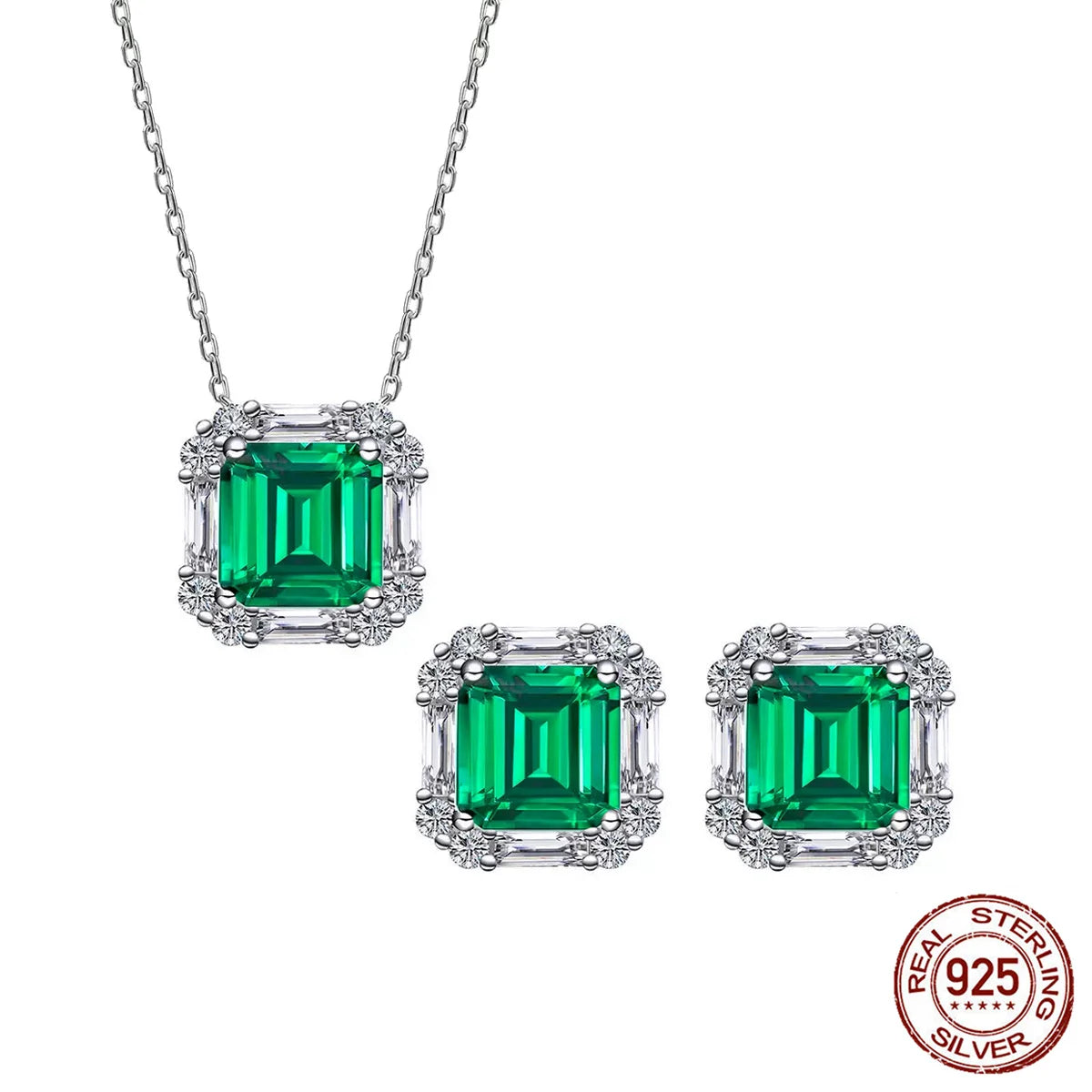 S&S 925 Silver Rhodium Plated Green Zircon Flower Pendant Necklace & Earring Set – Collection