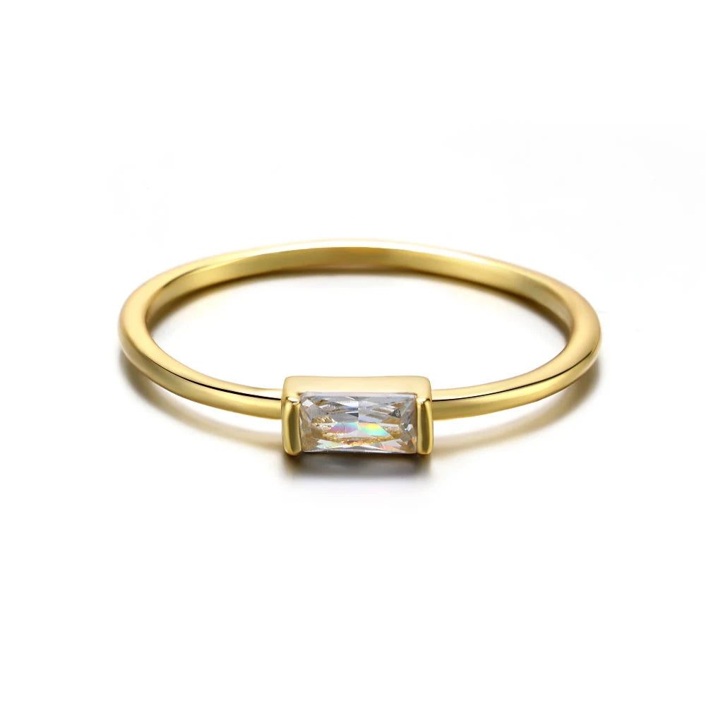 Gold Rhodium Plated Thin Pinky 925 Sterling Silver Romantic Party Colorful Square CZ Zirconia Gemstone Women's Birthstone