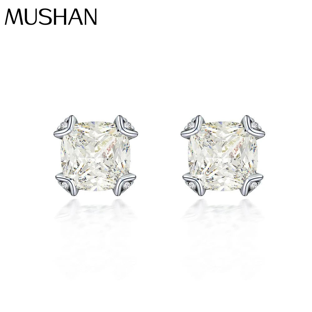 MUSHAN Jewelry Factory 925 Silver 2.5 Carat Fat Square 8*8 European and American Exquisite High Carbon Diamond Earrings
