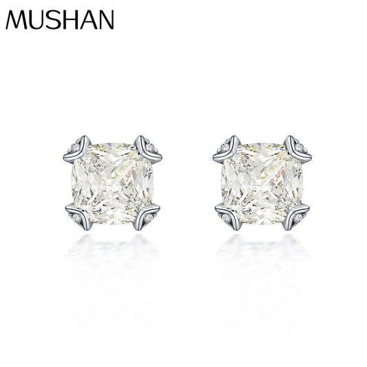 MUSHAN Jewelry Factory 925 Silver 2.5 Carat Fat Square 8*8 European and American Exquisite High Carbon Diamond Earrings