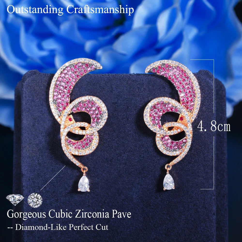 S&S Red CZ Geometric Waterdrop Dangle Drop Earrings – 18K Gold Plated – Collection