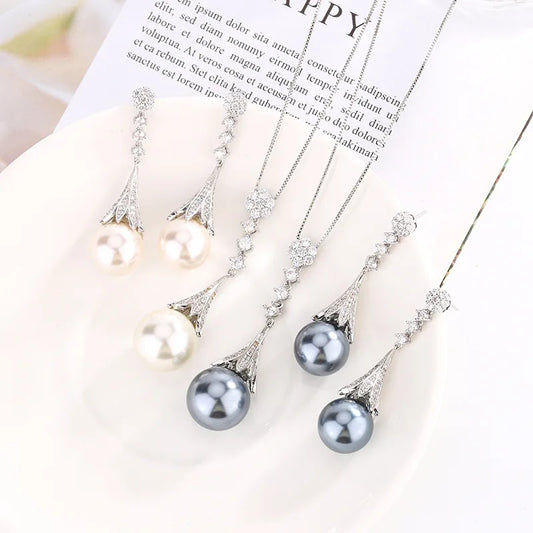 Gemfiori Korean Luxury High-end Pearl Pendant Earring Set with Fashionable and Minimalist Style