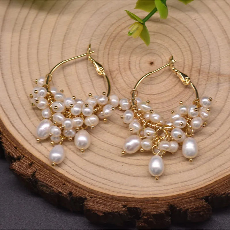 Natural Fresh Water Pearl Hoop Earrings for Women 925 Sterling Silver Colorful Tassel Drop Earrings
