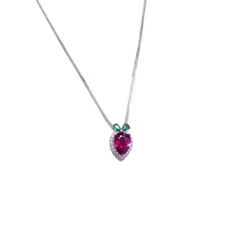 925  Silver Radish Jewelry Set, Gold-plated Natural Garnet Earring Necklace Set, Suitable for Children's and Women's Jewelry