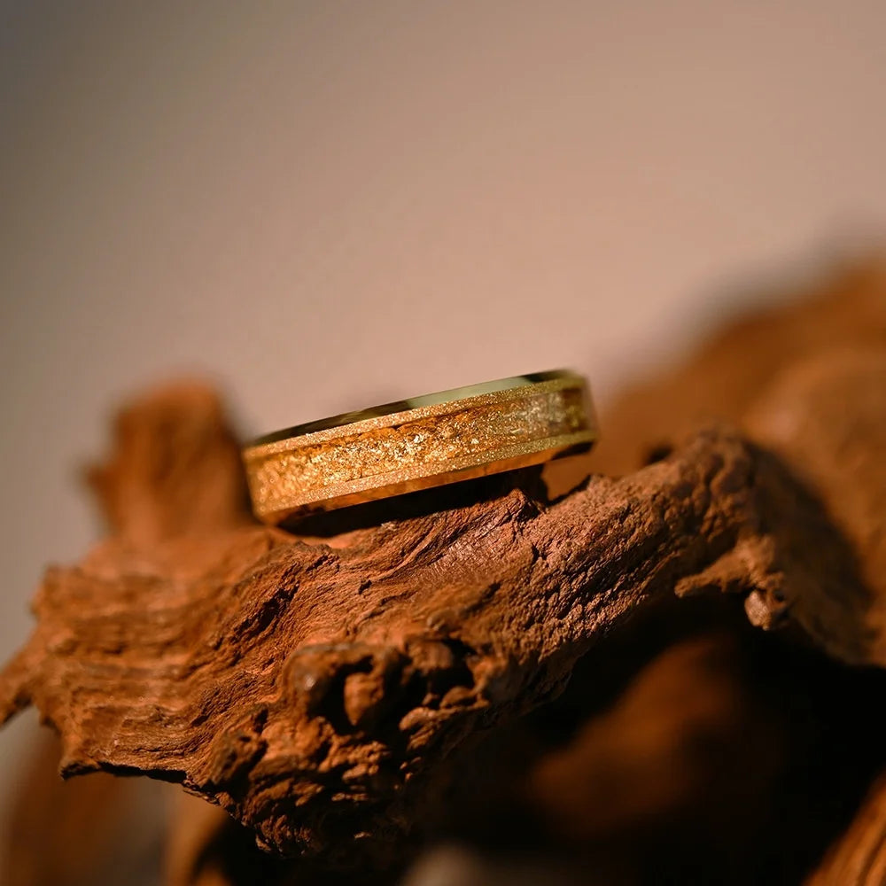 OAHLAN 6mm Gold Plated Sandblasted Tungsten Carbide Ring for Men Women With Gold Foil Inlay Wedding Band Engagement Jewelry Gift