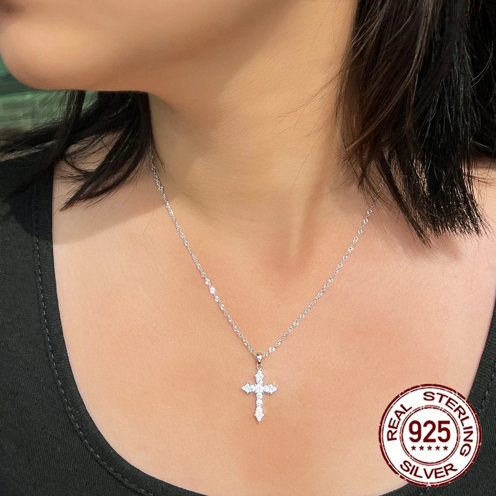 S&S 925 Sterling Silver CZ Cross Pendant Necklace – Rhodium Plated – Collection