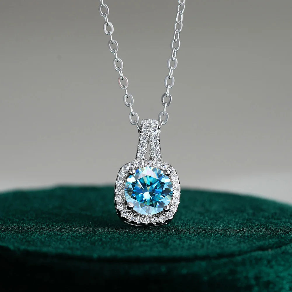 Fine Jewelry 925 Silver Square Bezel Set Round Cut 1CT 2CT VVS GRA Certified Colorful Moissanite Diamond Pendant Necklaces Women